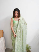 Supreme Georgette  Sequence Worked Green Saree